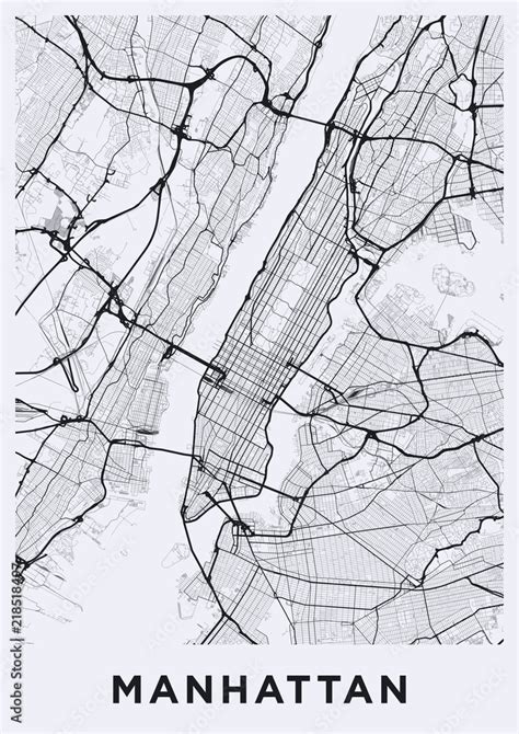 Fototapeta Light Manhattan New York Map Road Map Of Manhattan Nyc