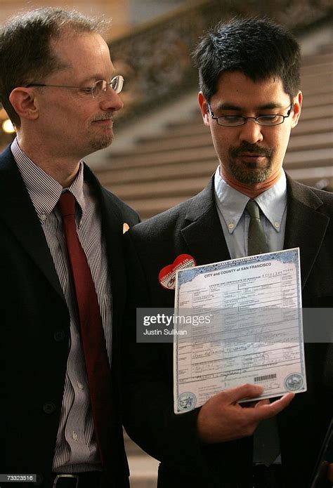 John Lewis And His Partner Stuart Gaffney Hold Their Marriage License