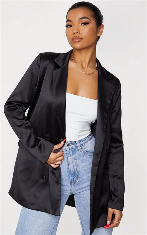 black satin oversized double breasted blazer prettylittlething il