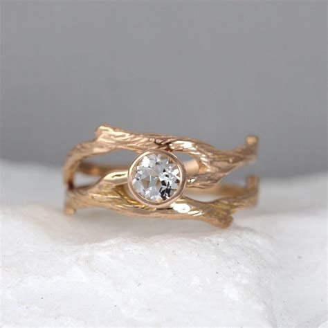 Branch Style Engagement Ring And Wedding Band Set Twig Rings White