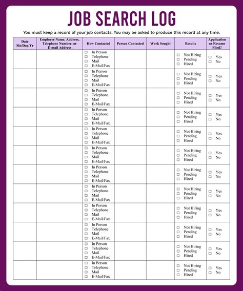 Printable Job Search Log Template