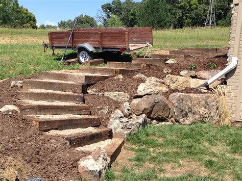 Railroad Tie Timber Steps Filled With Pea Gravel Outdoor Exterior