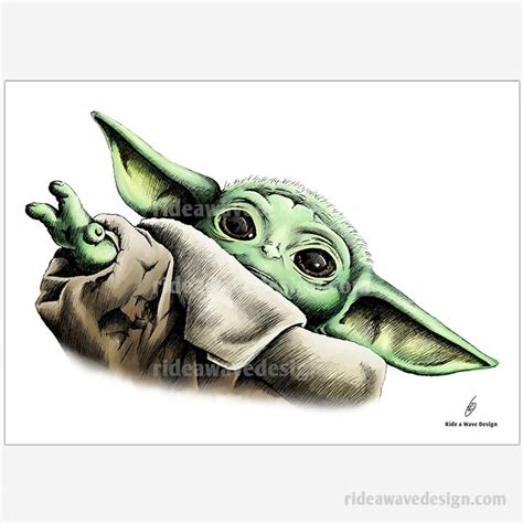 Baby Yoda Star Wars Mandalorian Art Print Ride A Wave Design