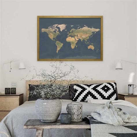 World Map Push Pin Framed Navy Blue And Green Travel Map World Etsy