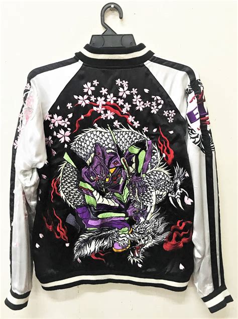 Sukajan Souvenir Jacket Nerv Neon Genesis Evangelion Embroidery Rayon Reversible Sukajan Jacket
