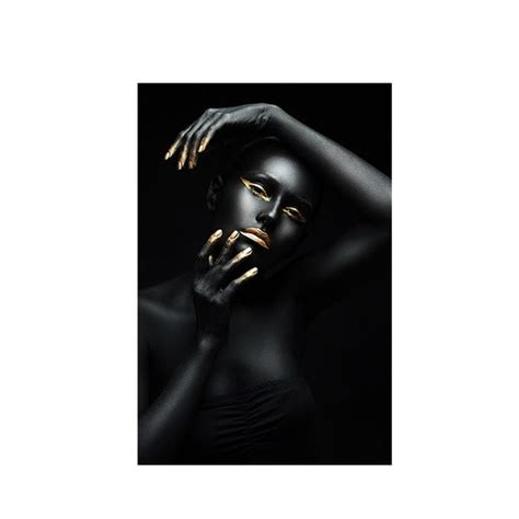 Black And Gold African Nude Woman Oil Painting Minimalist Nordic
