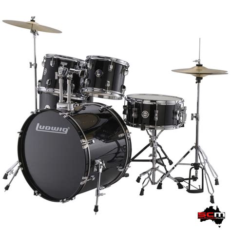 Ludwig Accent Drive Drum Set With Cymbals And Throne Black Gloss Finish