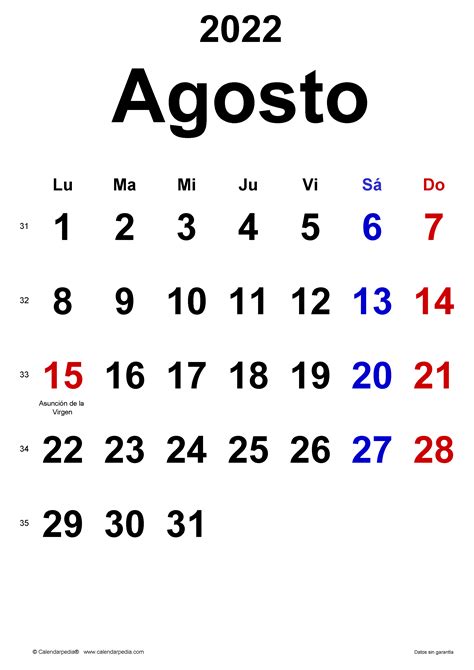 Calendario Agosto 2022 En Word Excel Y Pdf Calendarpedia Images