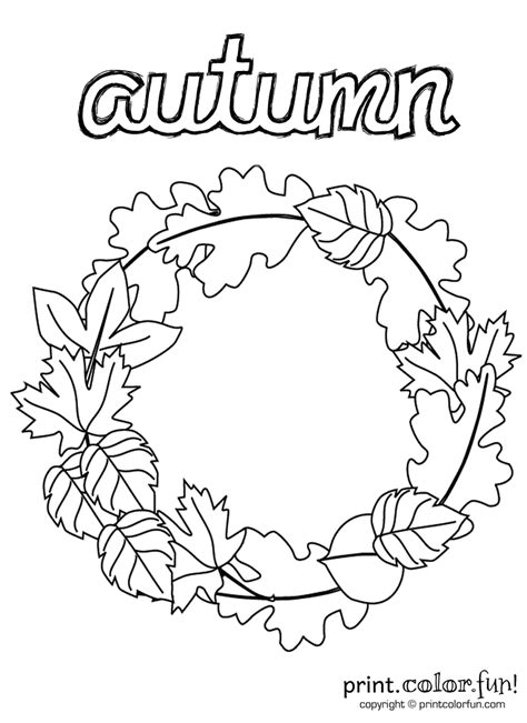 Autumn Wreath Coloring Page Print Color Fun