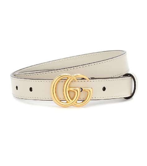 Gucci Gg Marmont Leather Belt With Shiny Buckle In White Modesens