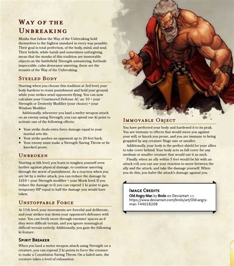 Way Of The Unbreaking V11 An Archetype For Monks That Focus On Power