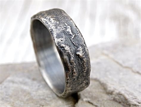 Buy A Hand Made Molten Silver Ring Richly Structured Unique Mens Ring