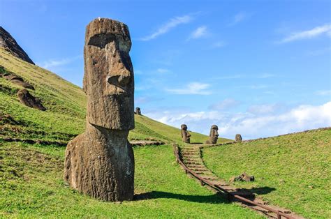 Moai Statues In The Rano Raraku Volcano In Easter Island Chile Unesco World Heritage Site