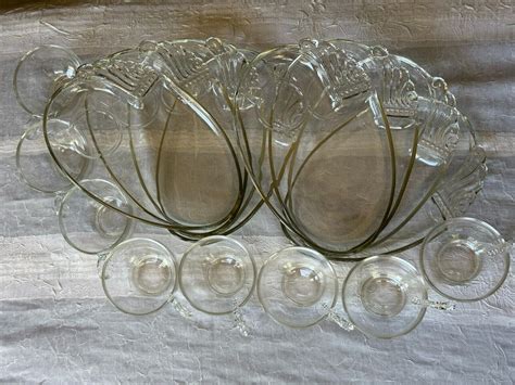 Vtg Hazel Atlas Clear Columbia Parti Ade Snack Plate Cup 8 Sets