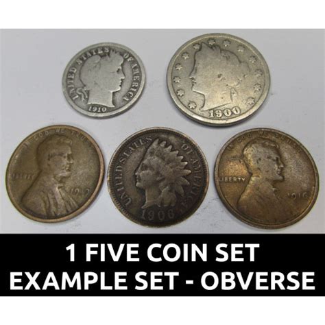 Five 100 Year Old Us Coins Obsolete Coin Collection Silver Dime Bonus