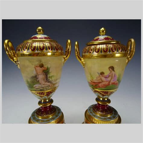Antique Royal Vienna Hand Painted Nude Vases Urns Hide And Go Keep