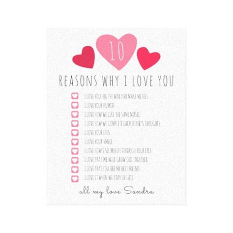 All The Reasons Why I Love You 10 Reasons We Love Canvas Print