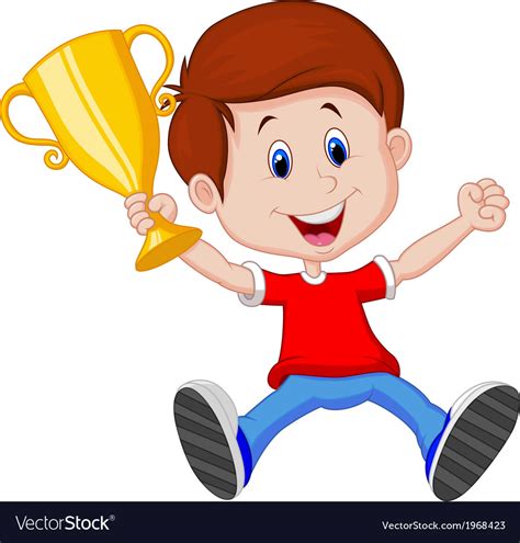 Boy Cartoon Holding Gold Trophy Royalty Free Vector Image