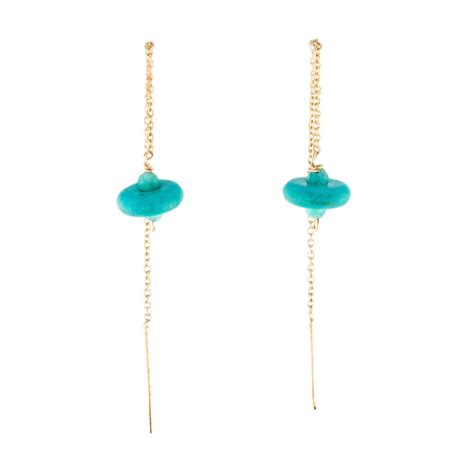 K Gold Turquoise Threader Earrings Etsy