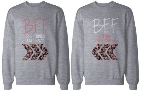 365 Printing Crazy Bff Floral Print Grey Sweatshirts For Best Friends