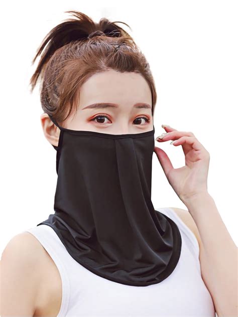 Women Ice Silk Sun Proof Face Mask Neck Shield Gaiter Scarf Breathable Balaclava Bandana Black