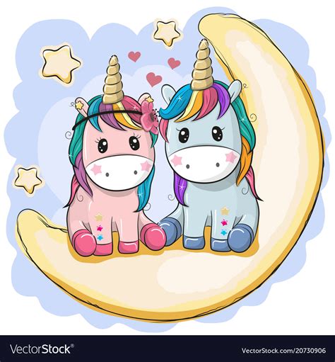 Two Cute Unicorns Are Sitting On Moon Royalty Free Vector