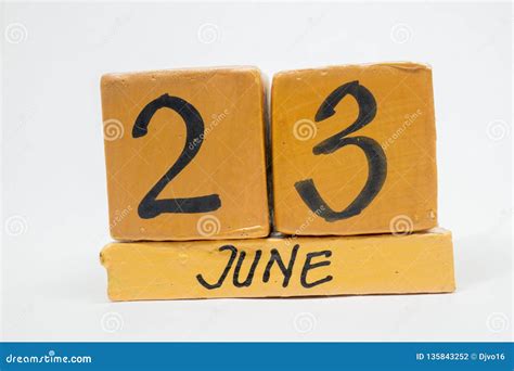June 23rd Day 23 Of Month Handmade Wood Calendar Isolated On White