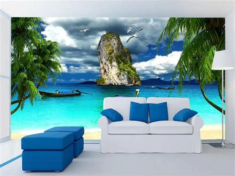 Custom 3d Photo Wallpaper Living Room Mural Beach Coconut Tree View