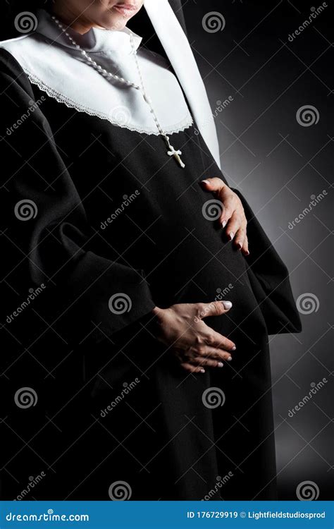 Cropped View Of Pregnant Nun Touching Tummy Stock Image Image Of Cross Mother 176729919