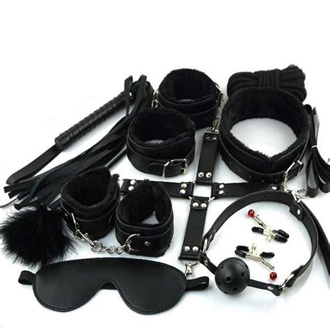 Womens 10pc Slave Flush Bdsm Bondage Kit Fetish Restraint Games Mask