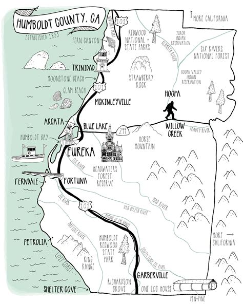 Humboldt County Map Illustrated Map Art Print Etsy