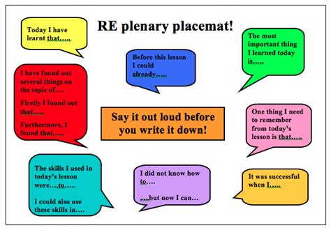 Agility Teaching Toolkit Plenary Placemats Elementary Lesson Plan