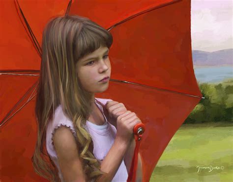 Young Girl With Red Umbrella Painting By Norman Drake