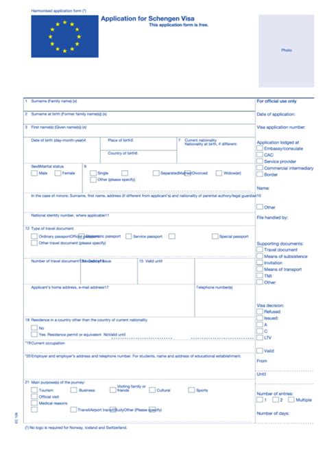 Fillable Application Form For Schengen Visa Printable Pdf Download