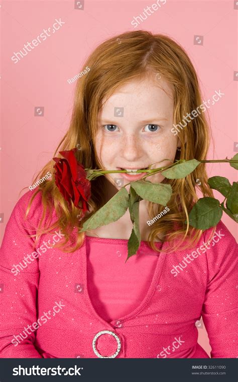 Young Girl Holding Red Rose Between Stock Photo 32611090 Shutterstock