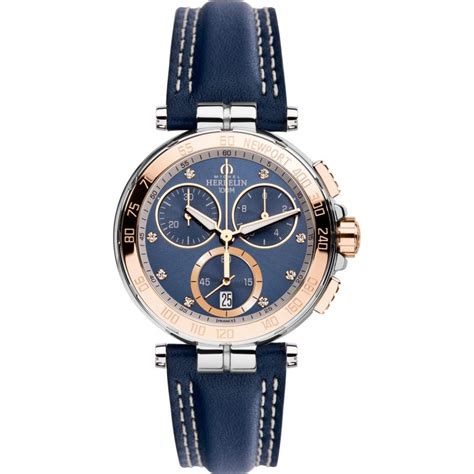 michel herbelin chronograph newport ladies watch 33656 tr55bl blue ™