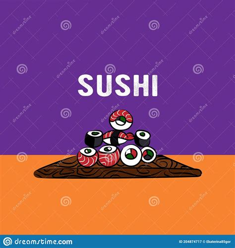 Sushi Set Hand Drawn Japanese Food Rolls Sushi Bar Menu And Logo Stock