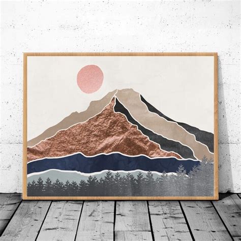 Nordic Abstract Geometric Mountain Landscape Poster Canvas Art Print