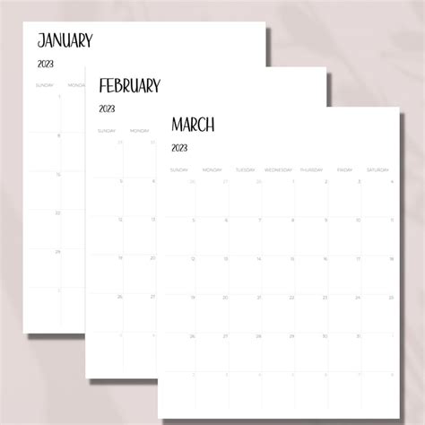 Printable Calendar 2022 2023 Portrait Monthly Calendars Boho Etsy