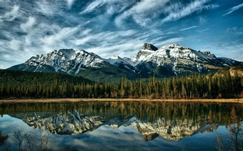 Canada Alberta Nature Landscape Lake Snow Capped Mountains