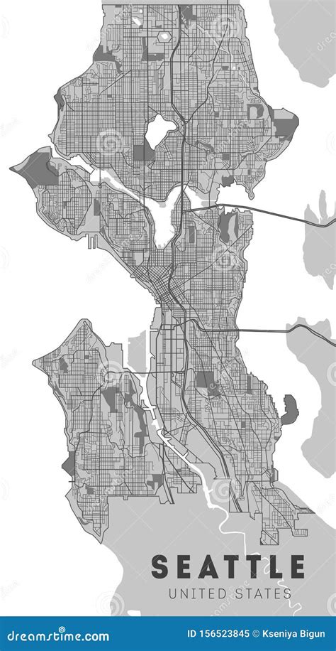 City Map Seattle Monochrome Detailed Plan Vector Illustration