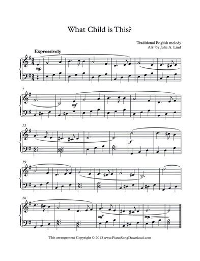 What Child Is This Free Intermediate Piano Christmas Sheet Music
