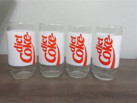 Vtg Vintage 80s 90s Diet Coke Coca Cola White Red Stripe 16oz Glass Set Of 4 Euc 2200 Picclick