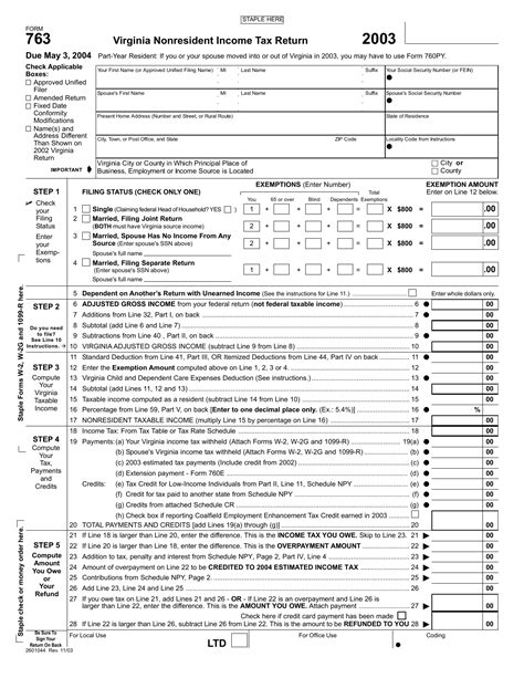 Virginia Nonresident Income Tax Return Ltd