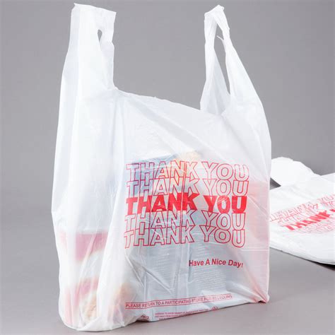 Printed with attractive, bright red text. 1/6 Size .59 Mil White Thank You Plastic T-Shirt Bag ...