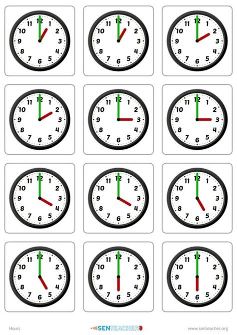 Create Clock Face Matching Cards With Various Times Kindergarten Math