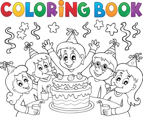 Coloring Book Kids Party Topic 1 Children Painted Smiling Vector