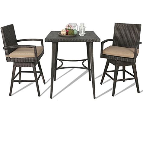 Ulax Furniture Outdoor Patio Wicker Bar Set With Cushioned Swivel