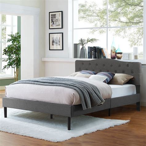 Vecelo Upholstered Platform Bed With Adjustable Headboard Bed Frame