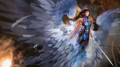 Female Angel Holding Sword Digital Wallpaper Artwork Fantasy Art